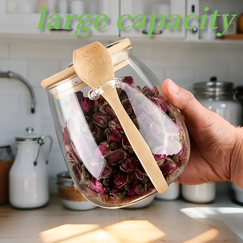 2-Piece Sealed Glass Storage Jar With Spoon - For Coffee Sugar Tea Spices - Ideal Home Kitchen Organizer | 24-hour Shipping