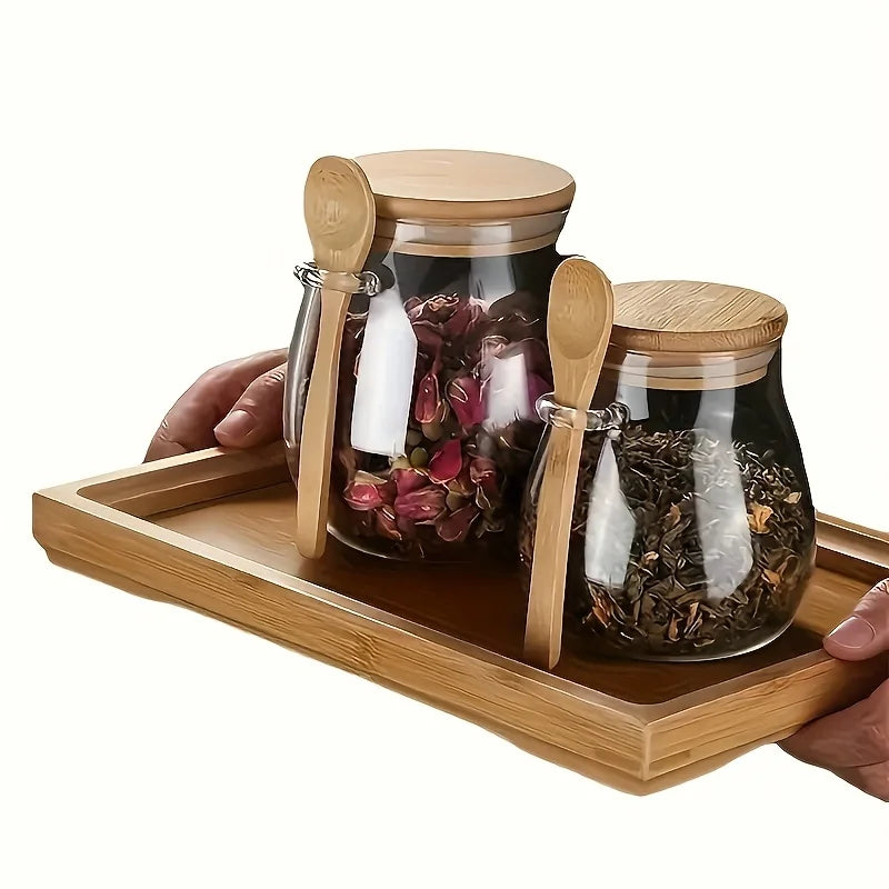 2-Piece Sealed Glass Storage Jar With Spoon - For Coffee Sugar Tea Spices - Ideal Home Kitchen Organizer | 24-hour Shipping
