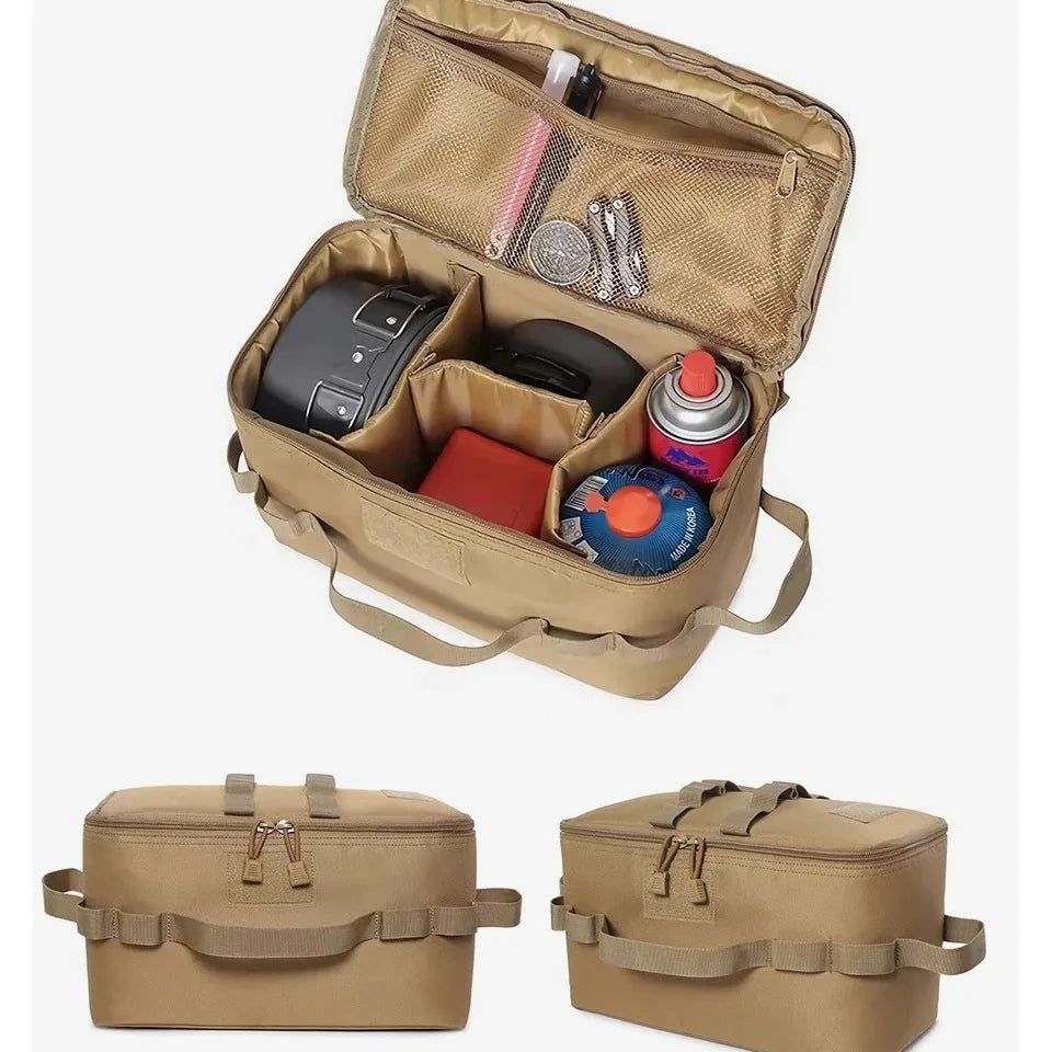 Outdoor Camping Storage Bag Basket Gas Stove Canister Pot Carry Bag Sack Picnic Bag Cookware Utensils Organizer